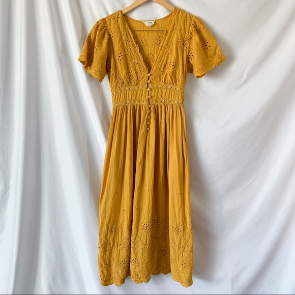Love Riche Dresses & Skirts - Loveriche Yellow Eyelet Lace Button Midi Dress S